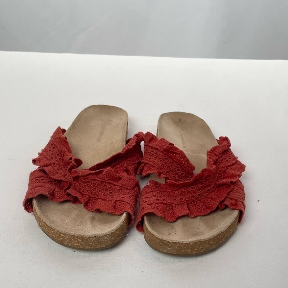 Anthropologie Bianca Ruffled Slide Sandals in Red Size 8 - Picture 3 of 9